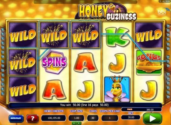 Bee Wild triggers multiple winning paylines and a 380.00 payout.