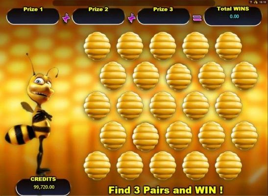 Bee Hive Bonus Game Board - Find 3 pairs and win!