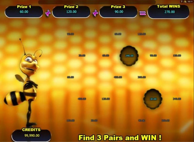 Bee Hive Bonus feature leads to a 270.00 award.
