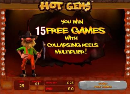 15 free games with collapsing reels and multiplier