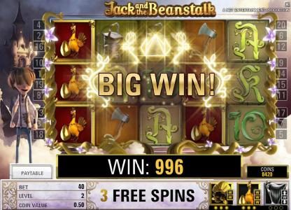 stacked golden hens triggers a 996 coin big win during the free spins feature
