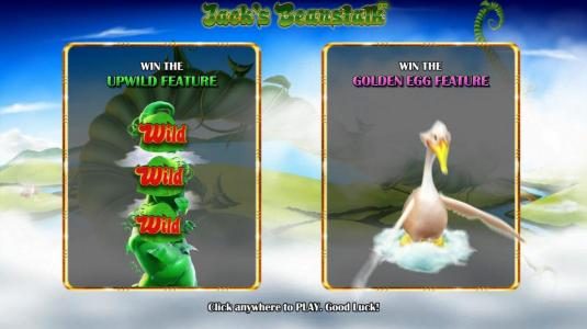 game features include the upwild feature and the golden egg feature.