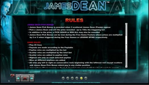 James Dean Pick Bonus Rules and Game Rules