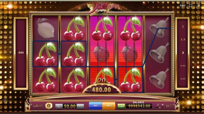 A 480.00 jackpot win triggered by multiple winning combinations.