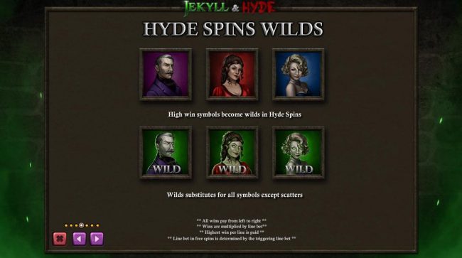 Hyde Spins Wilds - Hig win symbols become wilds in Hyde Spins.