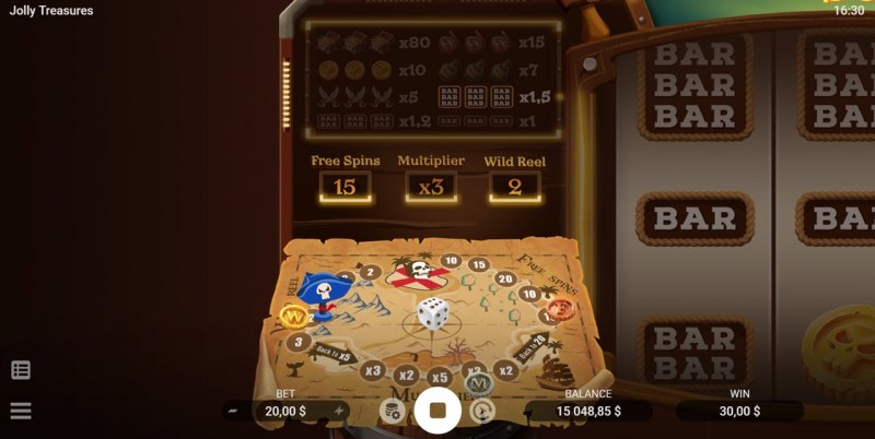 Treasure Map activated with each winning combination