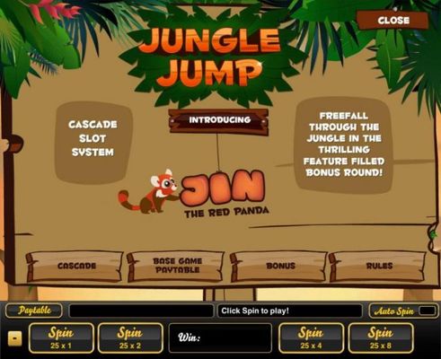 Game features include: Cascade Slot System. Freefall through the jungle in the thrilling feature filled bonus round.