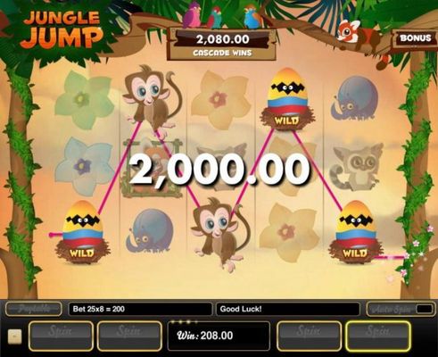 A winning Five of a Kind leads to a 2,000.00 super win.