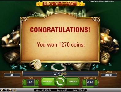congratulations 1270 coins bonus feature payout