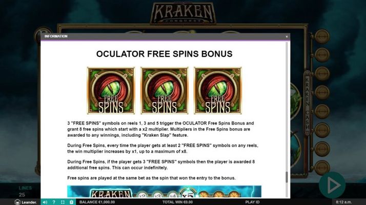 Oculator Free Spins Bonus