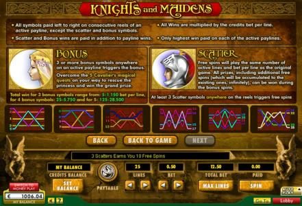 General Game Rules, Bonus Rules, Scatter Rules and Payline Diagrams