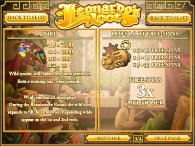 Wild symbols paytable and Free Spins scatter symbol pays