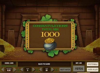 1000 coins awarded during bonus feature
