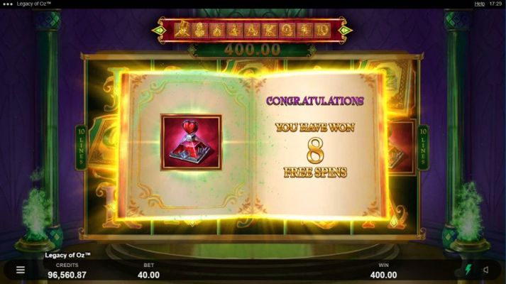 8 free spins awarded