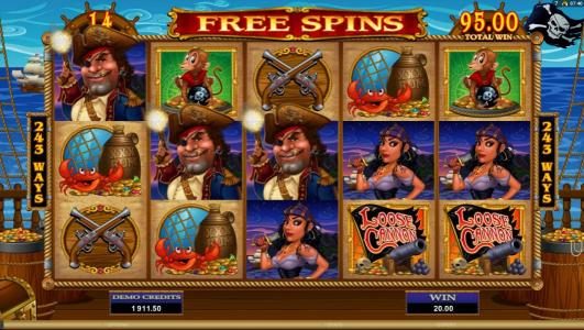 multiple winning paylines triggered during the free spins feature
