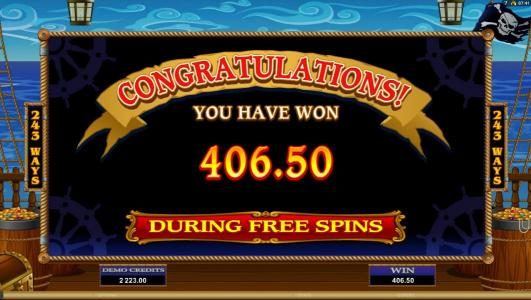 free spin feature pays out $406 award
