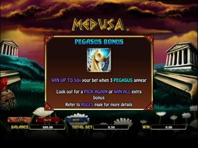 pegasus bonus - win up to 50x your bet when 3 pegasus appear