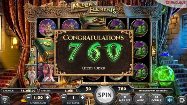 A total of 7860 credits earned during Free Spins bonus feature play