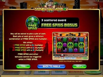 three free spins symbols scattered awards the free spins bonus feature