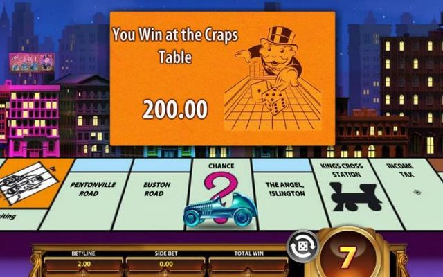 Landing on chance, you can draw a card. Here you win at the craps table 200.00.