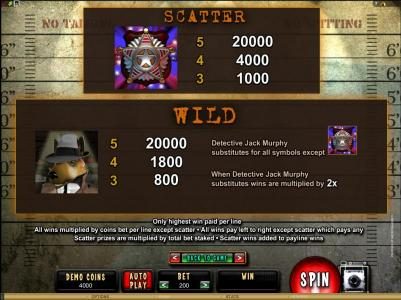 scatter and wild symbols game rules and paytable