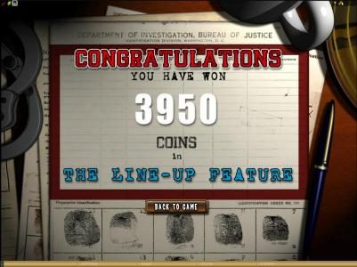 The Line-Up Feature paid out 3950 coins for a big win jackpot
