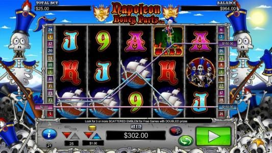 A $302 jackpot triggered by multiple winning paylines