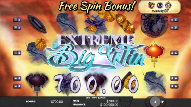 An extreme big win triggered during the free spins feature