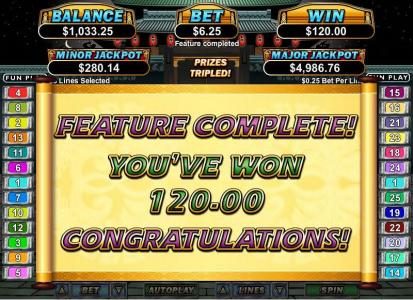 free games feature pays out a $120 big win
