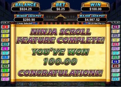 ninja scroll feature first level pays out $100