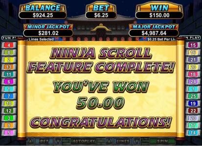 2nd level of bonus feature triggers an additional $50 payout