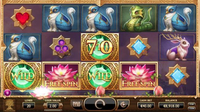 Multiple winning paylines are triggered by randomly placed wild symbols. Additional two more free spin symbols awrad another free spin.