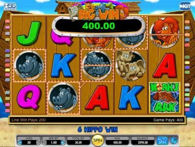 six hippos trigger a 400 coin big win payout