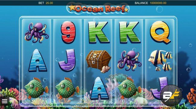 An undersea adventure themed main game board featuring five reels and 20 paylines.