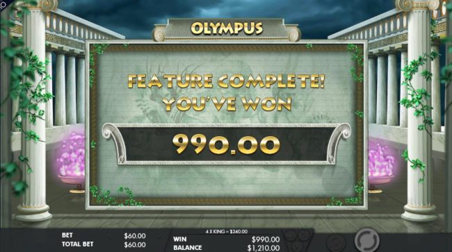 With the free spins feature completed, a total of 990.00 is awarded to the player
