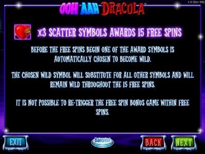 Three scatter symbols awards 15 free spins