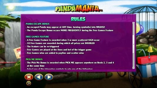 Panda Escape Bonus Rules and Free Games feature Rules