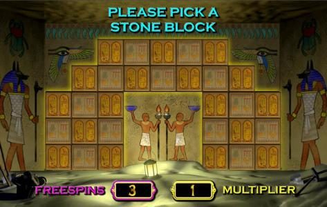 pick a stone block to increase your free spins and multiplier