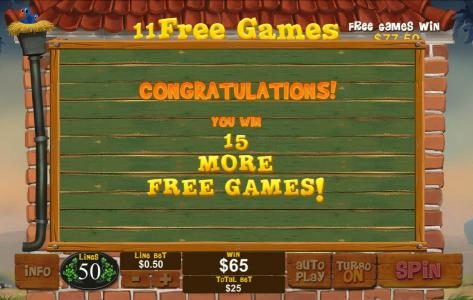 An additinal 15 free games are added to the free game feature total