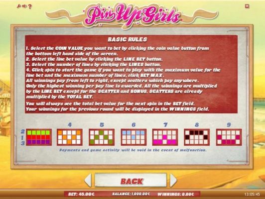 General Game Rules and Payline Diagrams 1-9