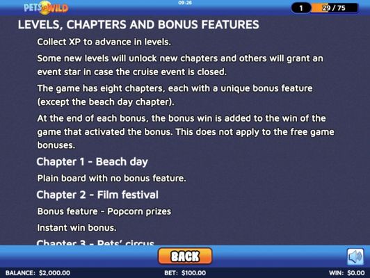 Levels, Chapters and Bonus Features