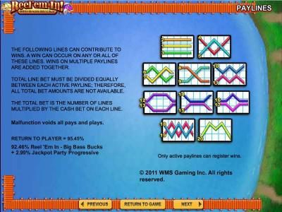 Payline diagrams 1 to 20 and general game rules.