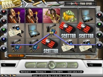 free bonus spins triggered when three or more scatter symbols appear on any reels