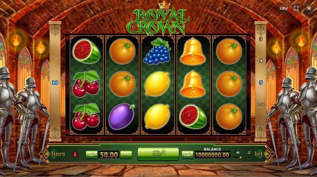 A fruit themed main game board featuring five reels and 10 paylines.