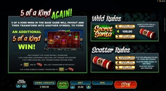five of a kind again, wild and scatter rules