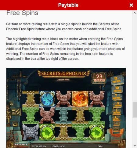 Free Spins - Get four or more raining reels with a single spin to launch the Free Spins Feature where you can win cash and additional free spins.