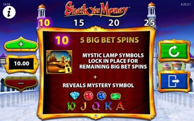 Big Bet Games - Sleect the bet level and click play. Magic lamp symbols lock in place for remaining Big Bet spins.