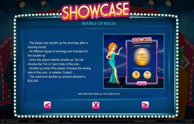 Double Up Feature is a available after every winning spin. Select either Cleopatra or the Mummy for a chance to doudle your winnings.