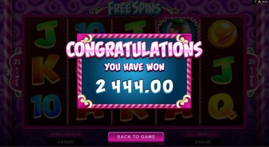 Free spin feature pays out a $2,444 big win!