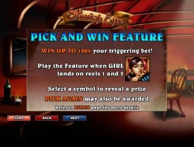 pick and win feature - win up to 100x your triggering bet
